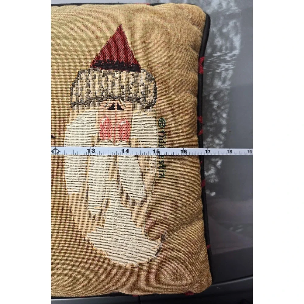 Holiday Tapestry Pillow Christmas Santa Claus Star Accent Embroidered Accent
